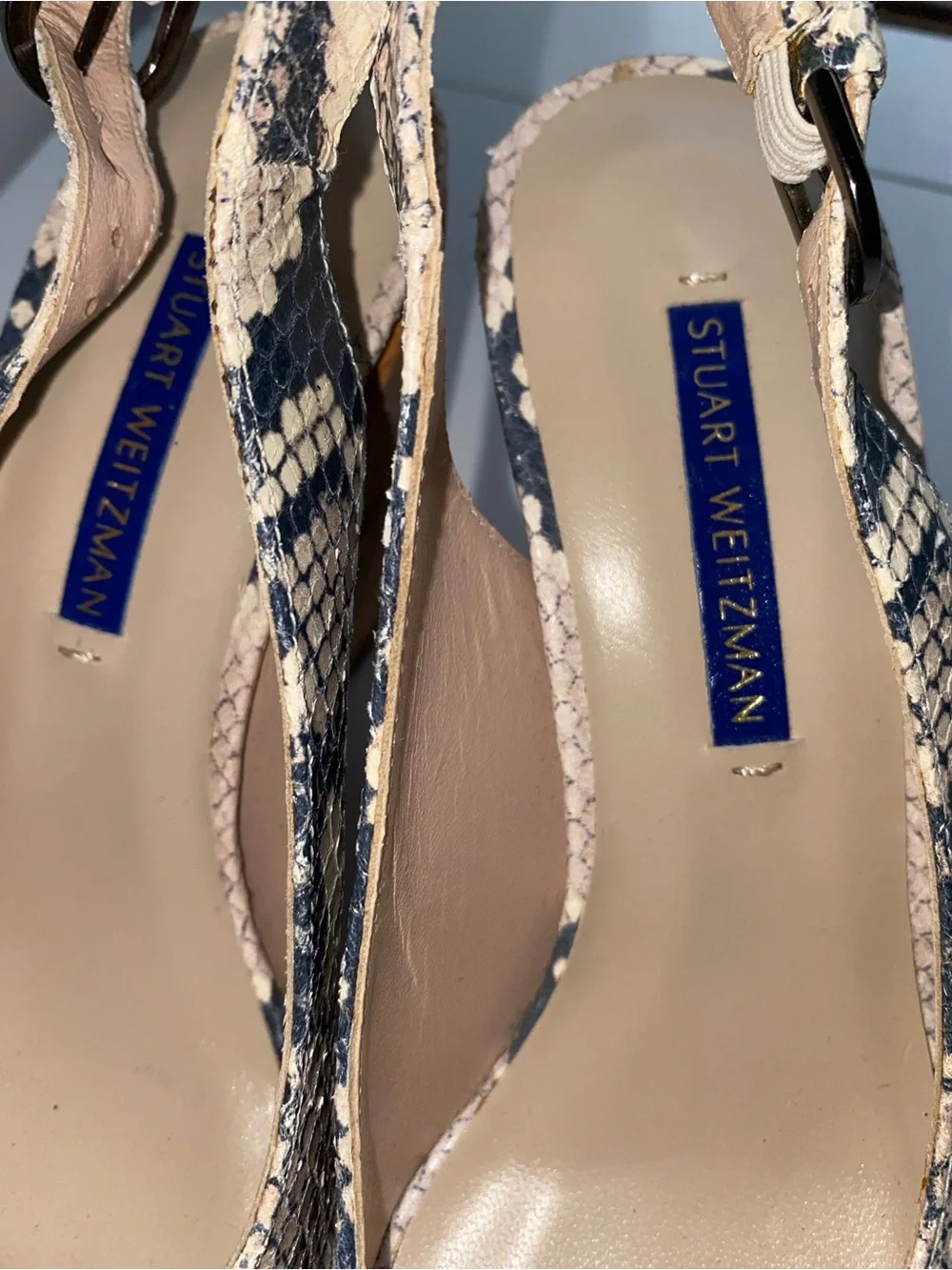 NEW Stuart Weitzman Snakeskin Cork Wedge Platform Sling backs, Size 5.5